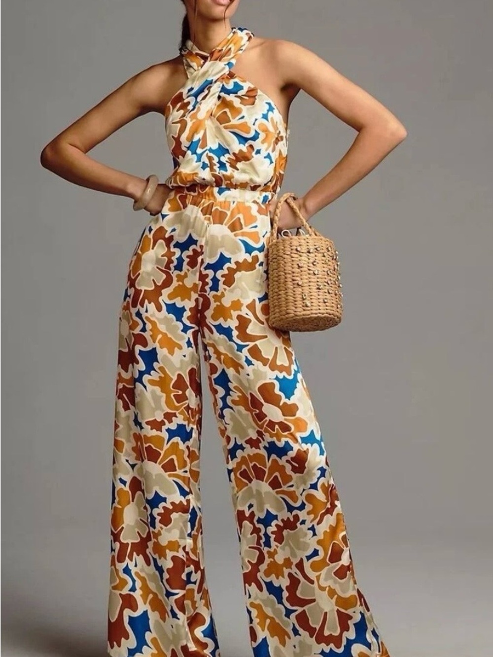 Anthropologie Dolan Size XS Women's Halter Floral Wide Leg Jumpsuit 70s Boho